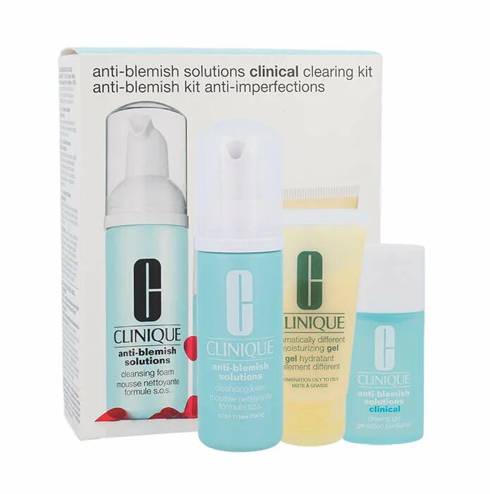 Clinique Anti-Blemish Mini Kit. Clinique Anti-Blemish solutions clearing Moisturizer 50ml. Anti Blemish solutions Clinique clearing Gel. Anti Blemish solutions Clinique clearing Gel nettoyant. Anti blemish gel