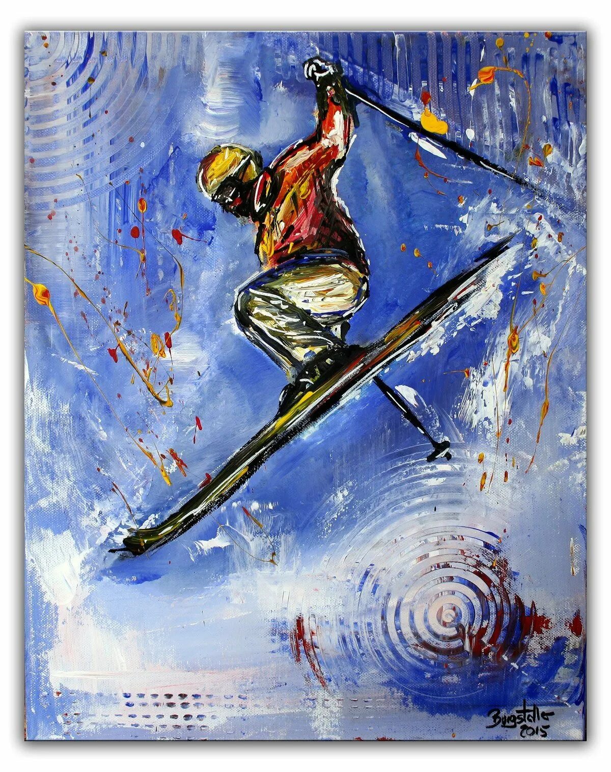 Картина лыжники. Лыжники живопись. Горные лыжи живопись. Лыжи в живописи.