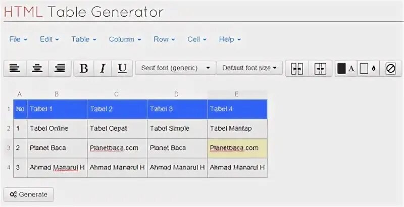 Table generator. Table generator