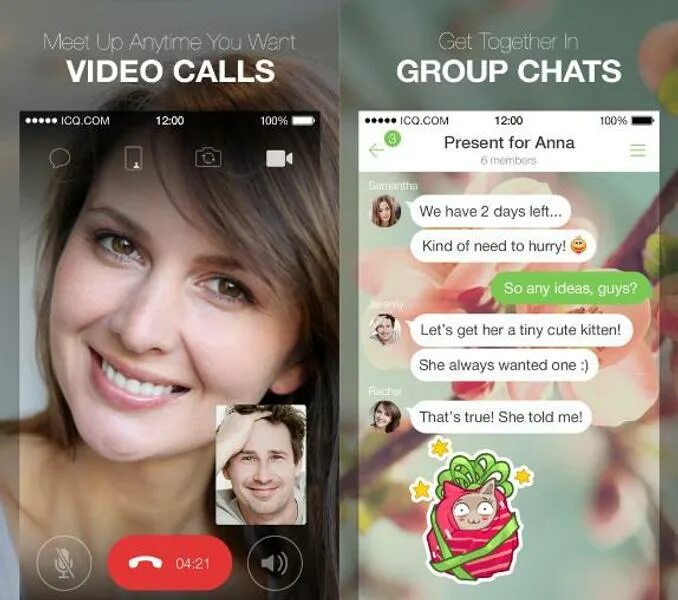 Чат видео группой. ICQ IOS. ICQ chat. Новая ICQ IOS. Приложения ч видеозвонки и чат.