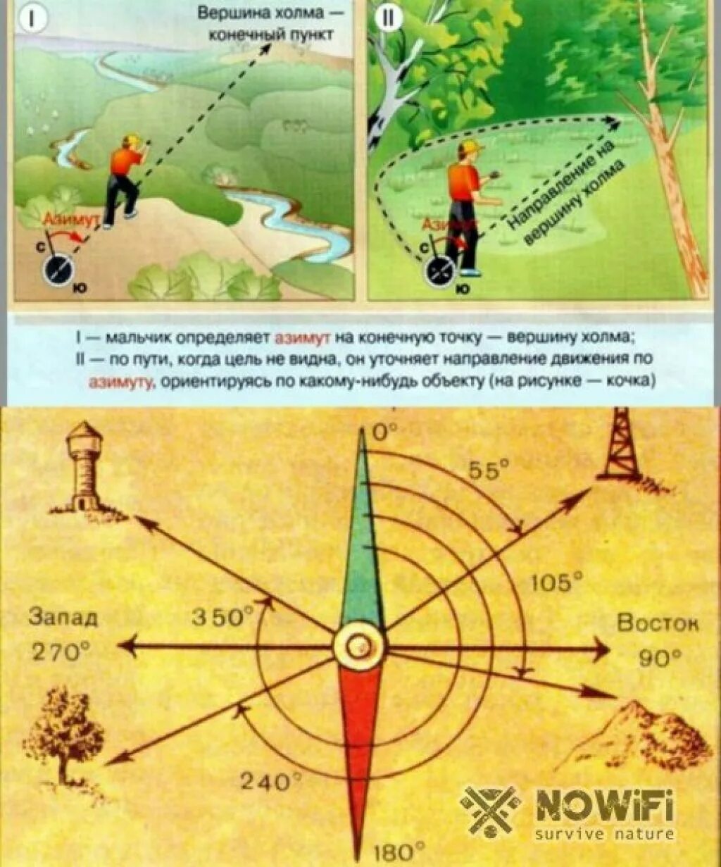 Как определить направление по компасу. Азимут направление на Юг. Азимут на Запад равен в градусах. Азимут 170 градусов. Как найти Азимут на местности.