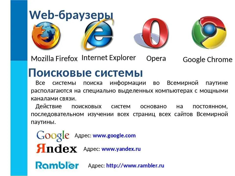 Российская поисковая интернет. Браузеры и поисковые системы. Информационно-поисковые системы интернета. Разновидности поисковых систем. Отличия поисковых систем.