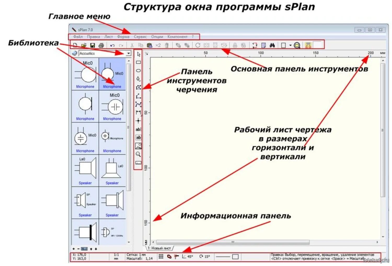 Интерфейс SPLAN 7.0. Интерфейс программы SPLAN. Содержание панели инструментов в SPLAN. Программа для чертежей. Окно панели элементов