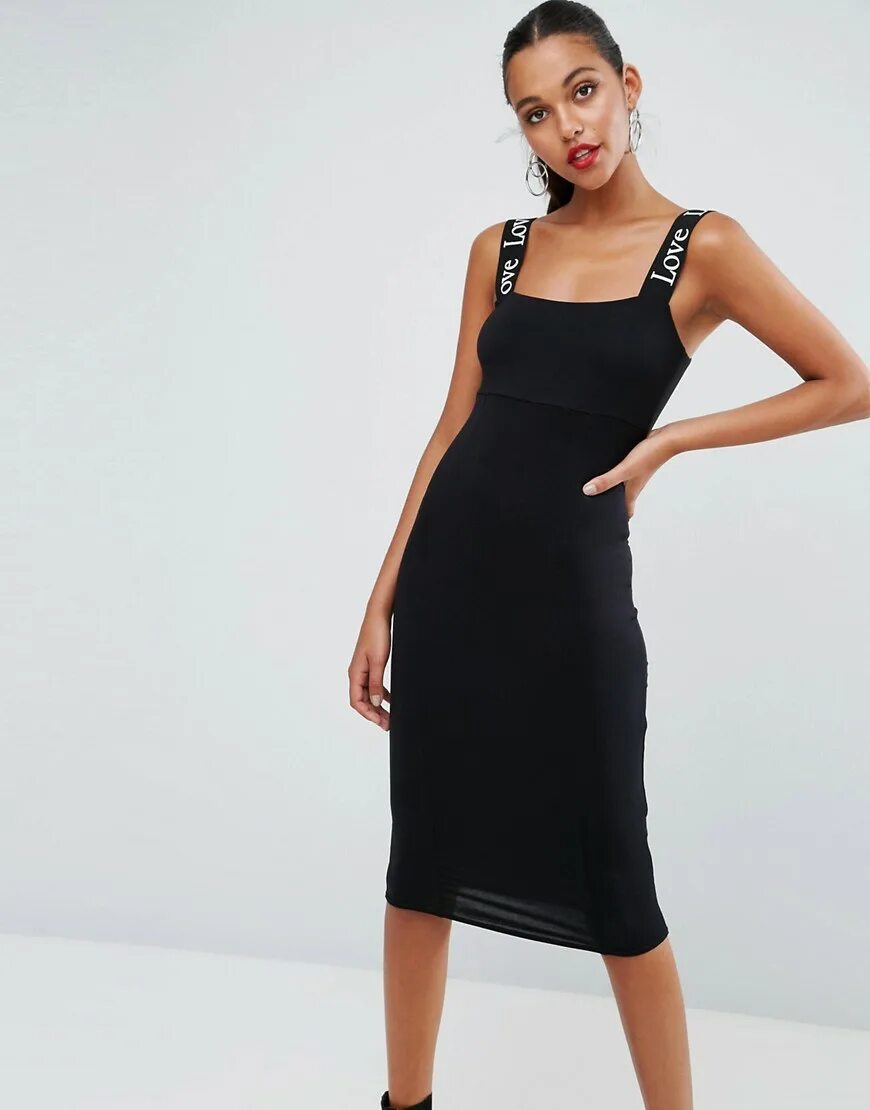Платье Асос черное на лямках. Платье ASOS черное. Платье майка черное миди с квадратным вырезом ASOS. Платье ASOS черное миди облегающие