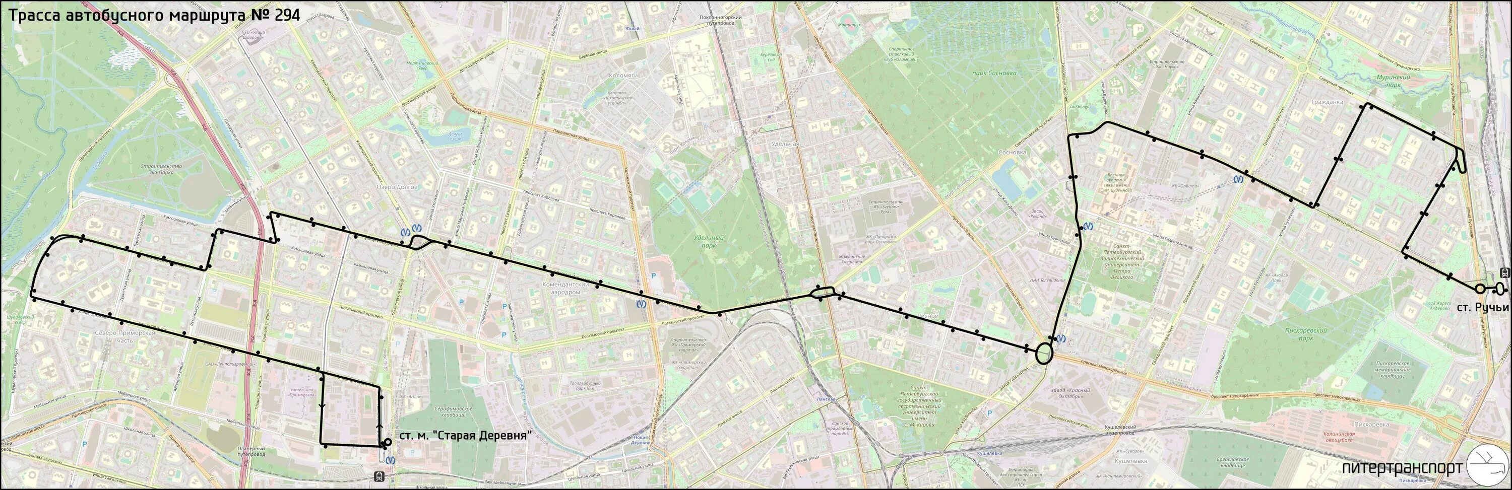 Карта маршрута автобуса 294
