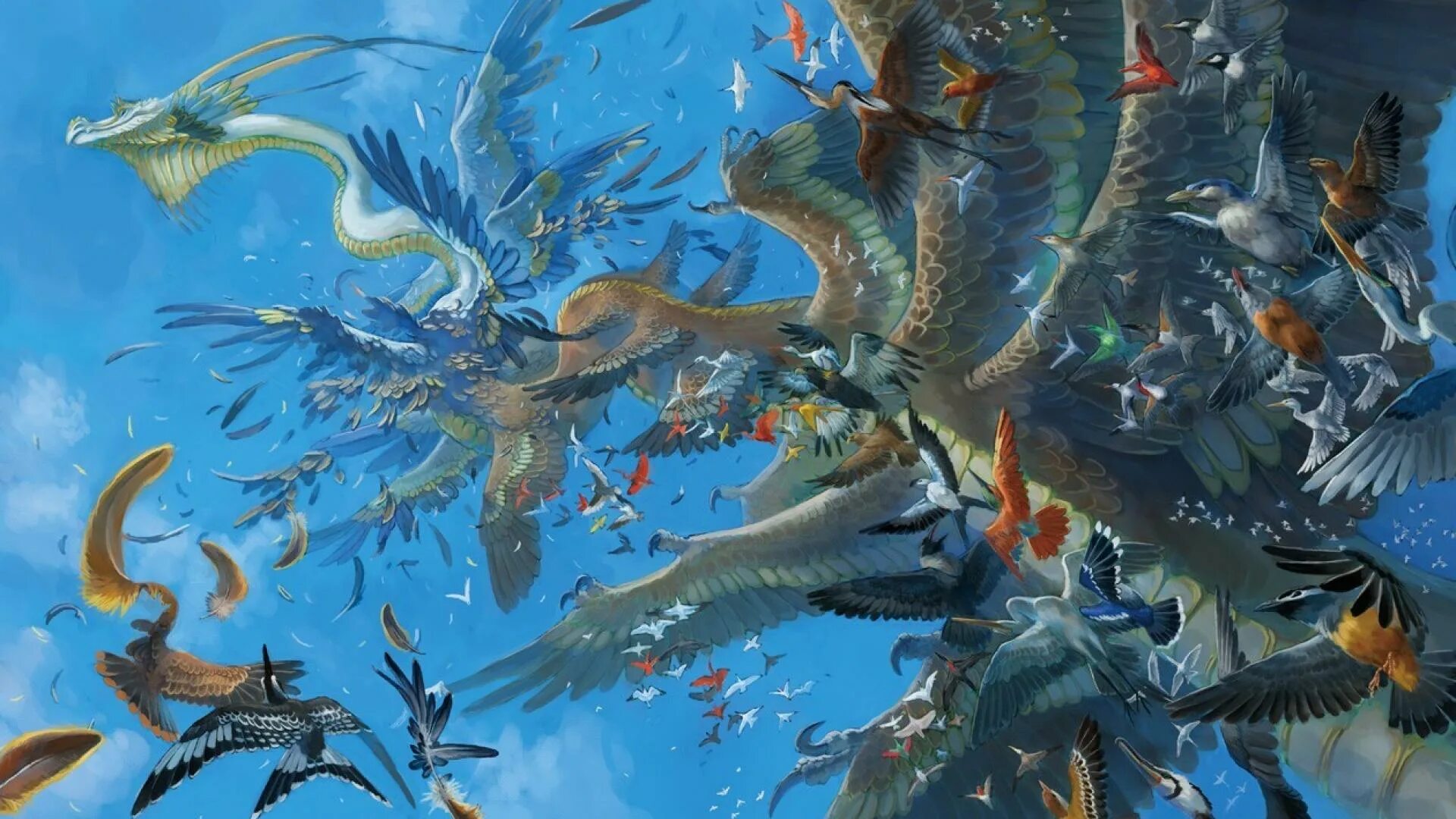 Птицы летающие под водой. Фэнтези птицы. Фантастические рыбы. Стая драконов. Фэнтези птица рыба.