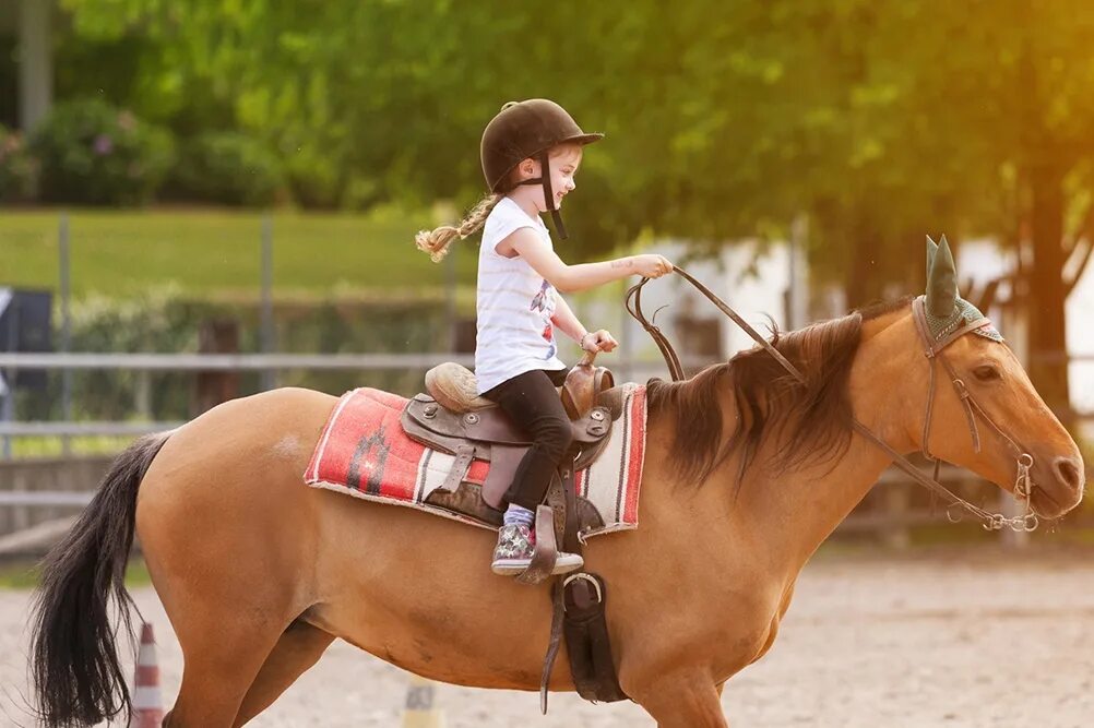День верховой езды. Иппотерапия. Лечебная верховая езда. Конный спорт. Верховая езда для детей. Дети катаются на лошадях.