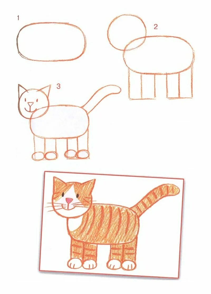 Рисуем кота с детьми. Рисование для детей. Рисование пошагово для детей. Рисование по этапам для детей. Схема рисования котенка для детей.