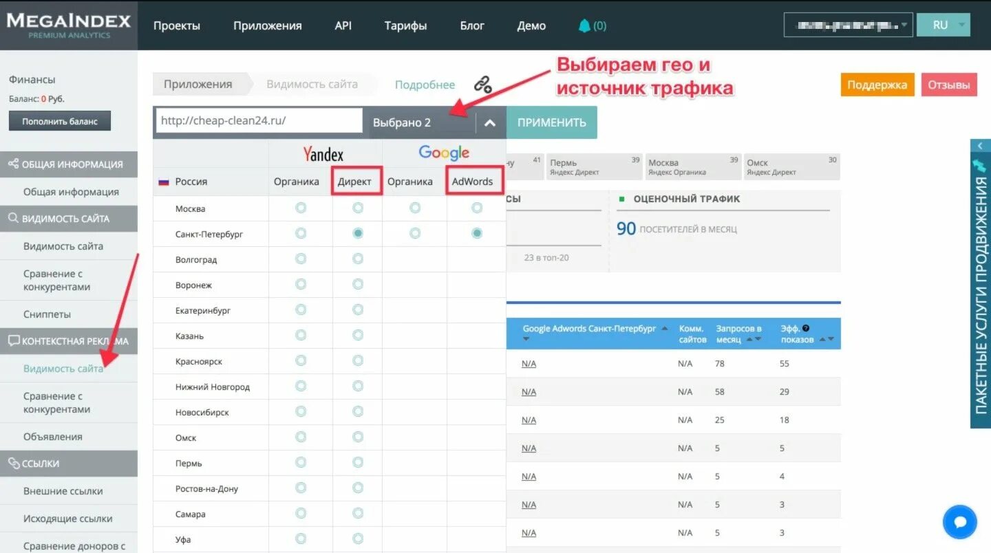 Анализ сайтов ростов. Видимость сайта. MEGAINDEX. Мегаиндекс внешние ссылки. Ниша сайта (видимость сайта в поиске).