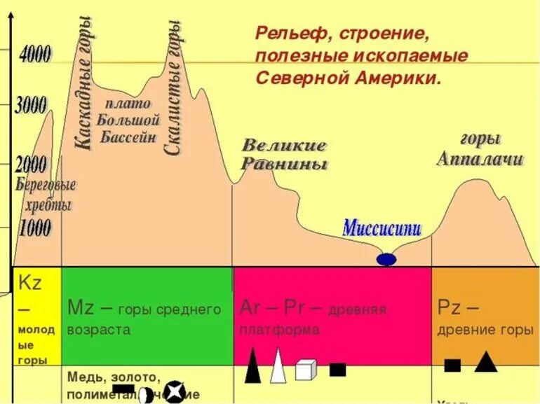 Формы рельефа Северной Америки 7 класс география. Рельеф и полезные ископаемые Южной Америки. Геологическое строение севера Америки. Профиль рельефа Северной Америки. Виды рельефа северной америки