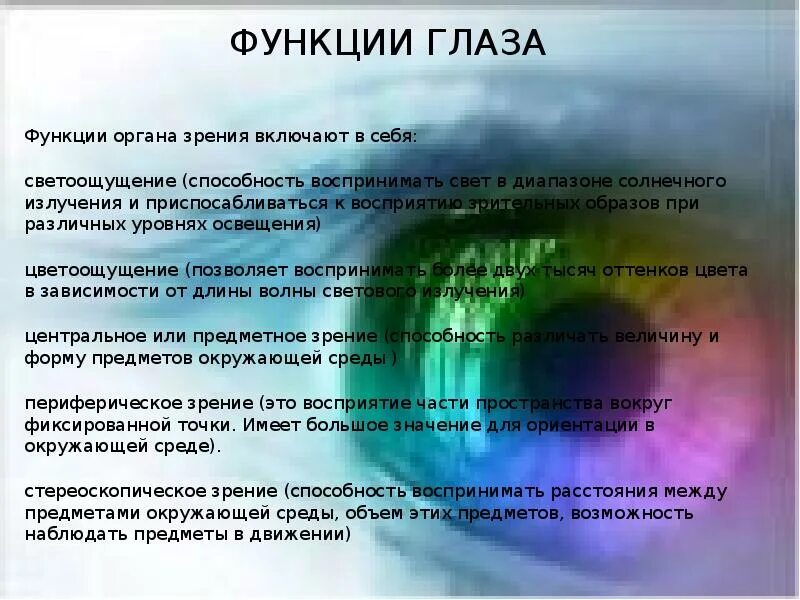 С точки зрения наличия в. Основные функции глаза. Функции органа зрения. Основные функции зрения. Зрительные функции глаза.