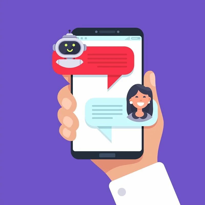 Conversation bot. Чат бот вектор. chat bot illustration. have a conversation with a chatbot. человек пишет в телефоне в чат бот картинки.