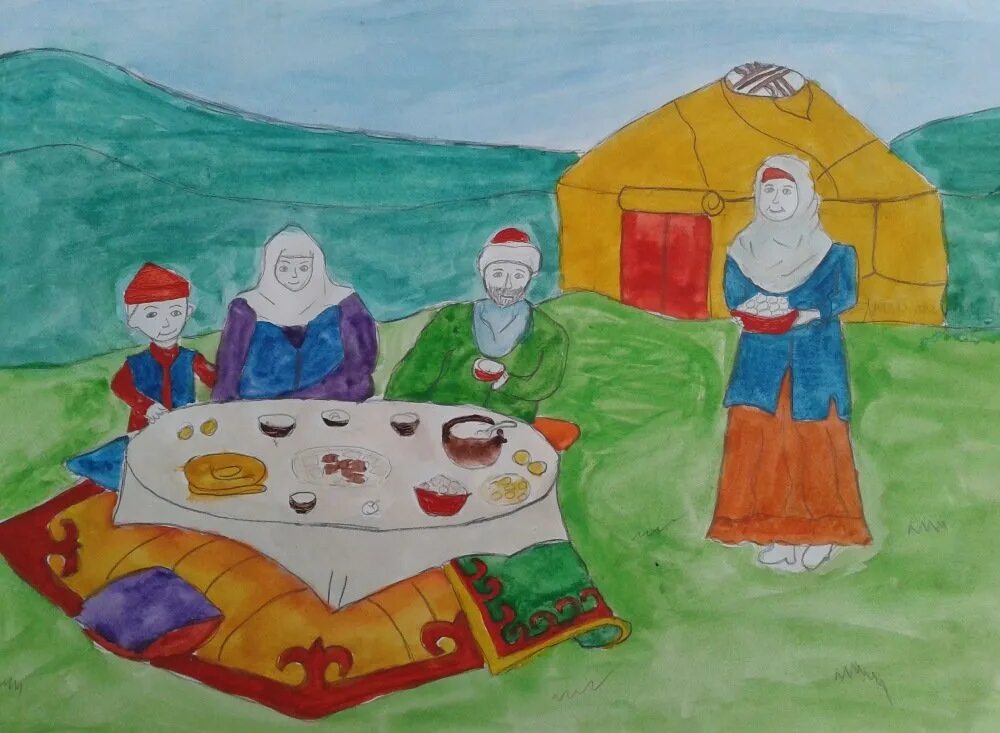 наурыз сурет. наурыз сурет. праздник наурыз в казахстане. ерулік казахская традиция. дастархан рисунок.