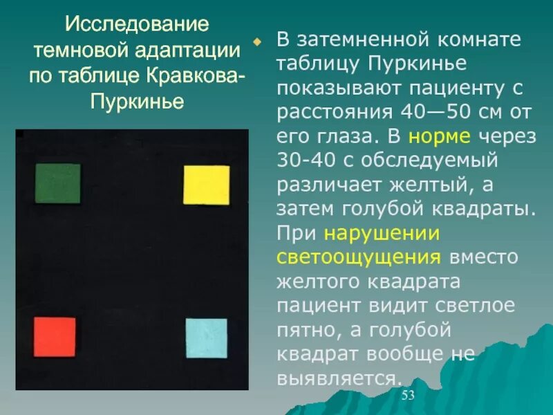 Таблица Кравкова Пуркинье. Исследование Темновой адаптации. Проба Кравкова-Пуркинье. Методы исследования Темновой адаптации.