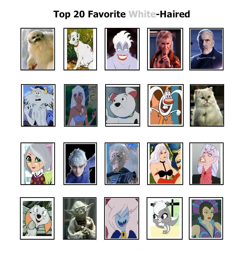 White characters. White haired characters. White Blue characters. Favourite 20