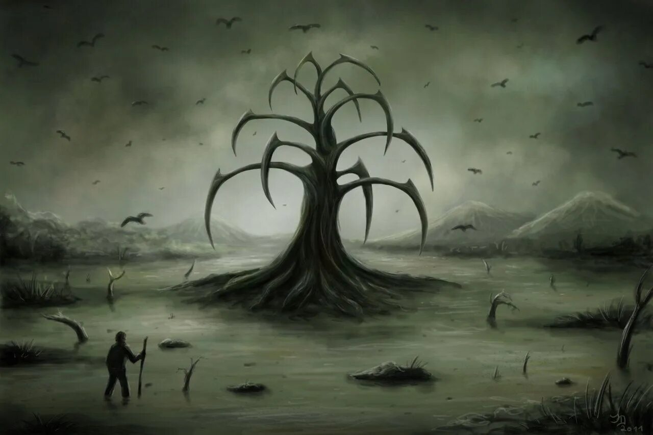 Какая картина считается проклятой. Мертвые земли фэнтези. Мертвая земля арт. Адское дерево. Мертвое дерево арт.