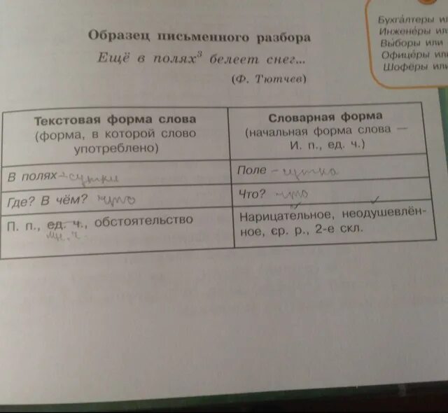 Разбор под цифрой 4 слово поле. Образец письменного разбора. Образец письменного разбора слова. Образец письменного разбора поле. Морфологический разбор слова поле.