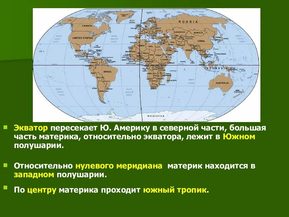 Географическое положение относительно экватора тихий