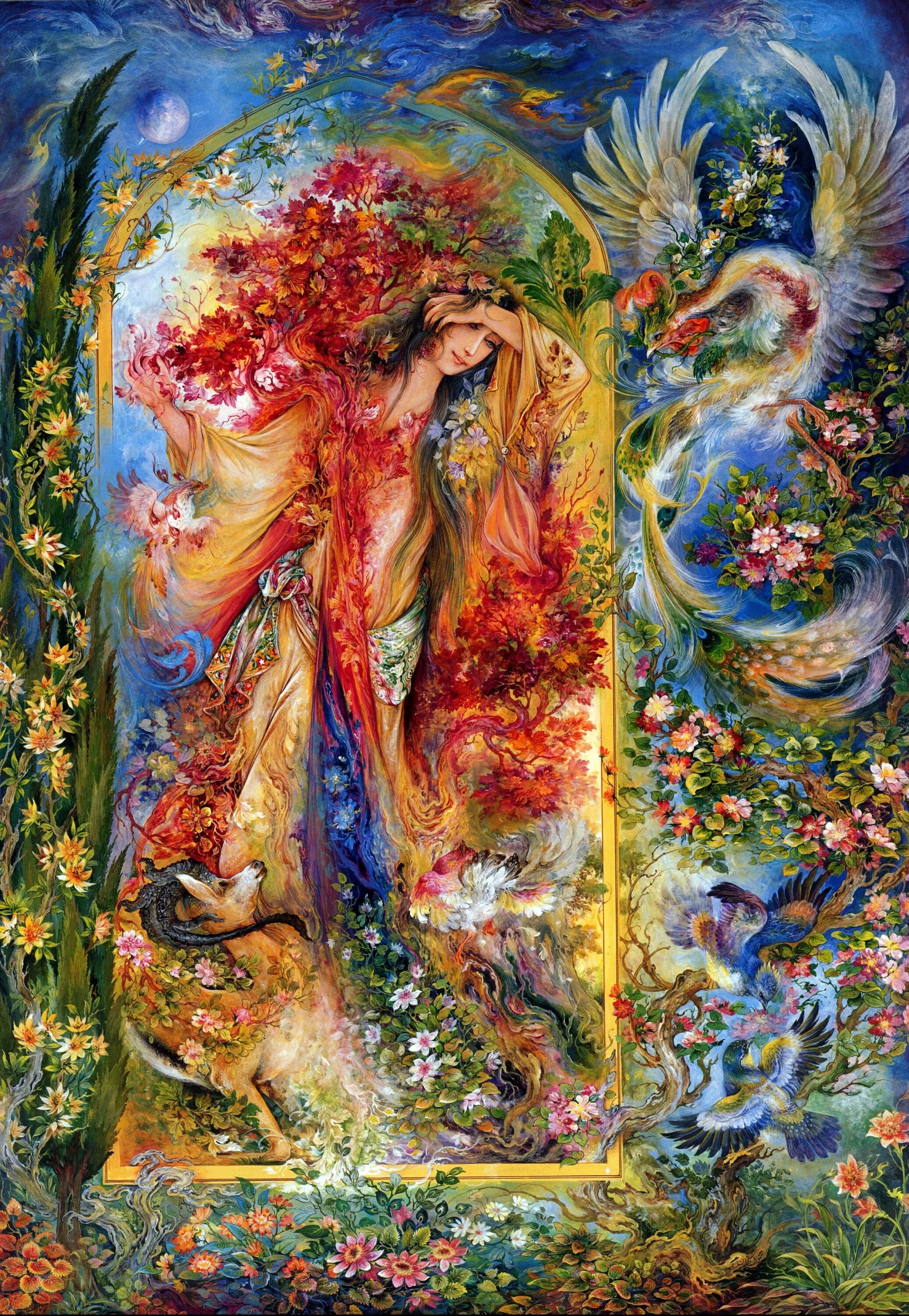 Картины иранского художника Махмуда Фаршчияна. Хафиз (Hafez) художника Mahmoud Farshchian. У всего живого есть свои сокровенные тайны