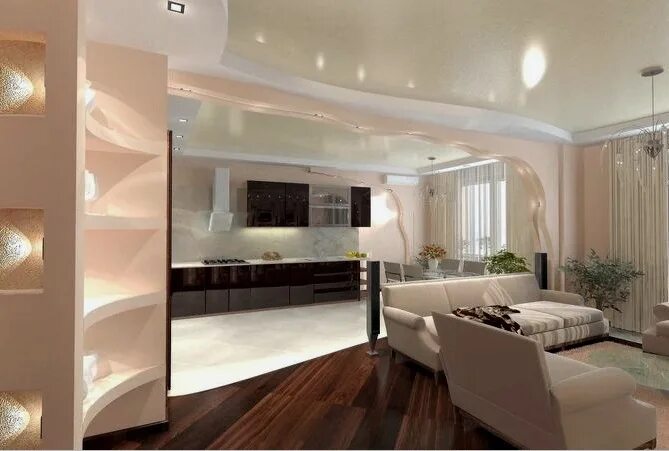 красивые натяжные потолки. потолок в зонированной комнате. потолок в кухню гостиную. потолок в квартире студии. потолок кухня гостиная.