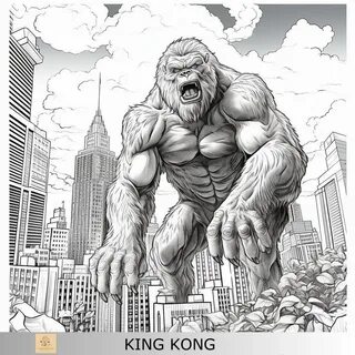 1 página para colorir imprimível de King Kong em escala de cinza