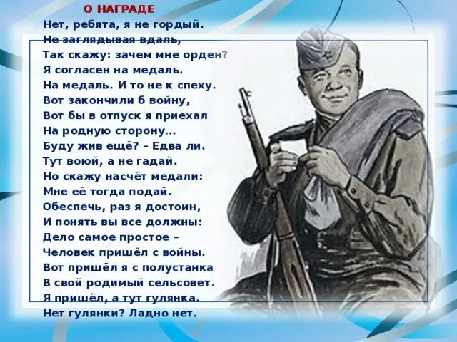 Теркин читать полностью по главам. Твардовский о награде Теркин Теркин.