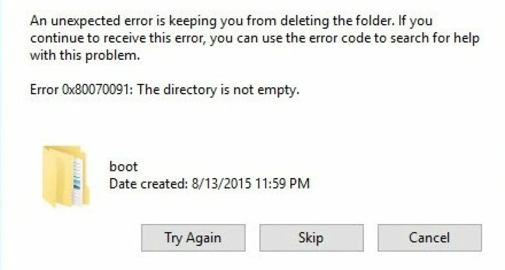 Ошибка 0x80070091 папка не пуста как удалить. Couldn't delete ошибка. Deleted Error. Interrupted Action.