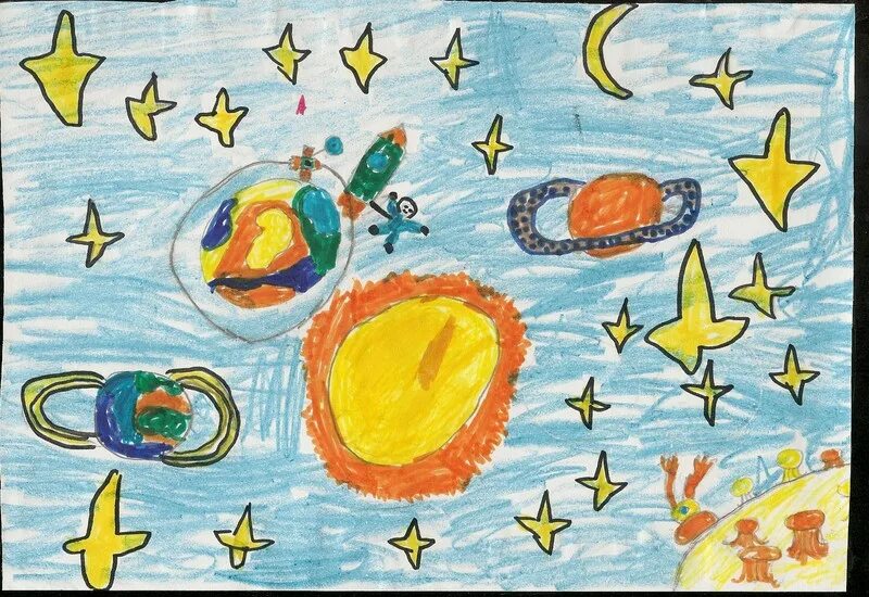 Рисунок на тему космос. Рисунок на космическую тему. Космос рисунок для детей. Детский рисунок на тему космос. Рисунок про космос в садик