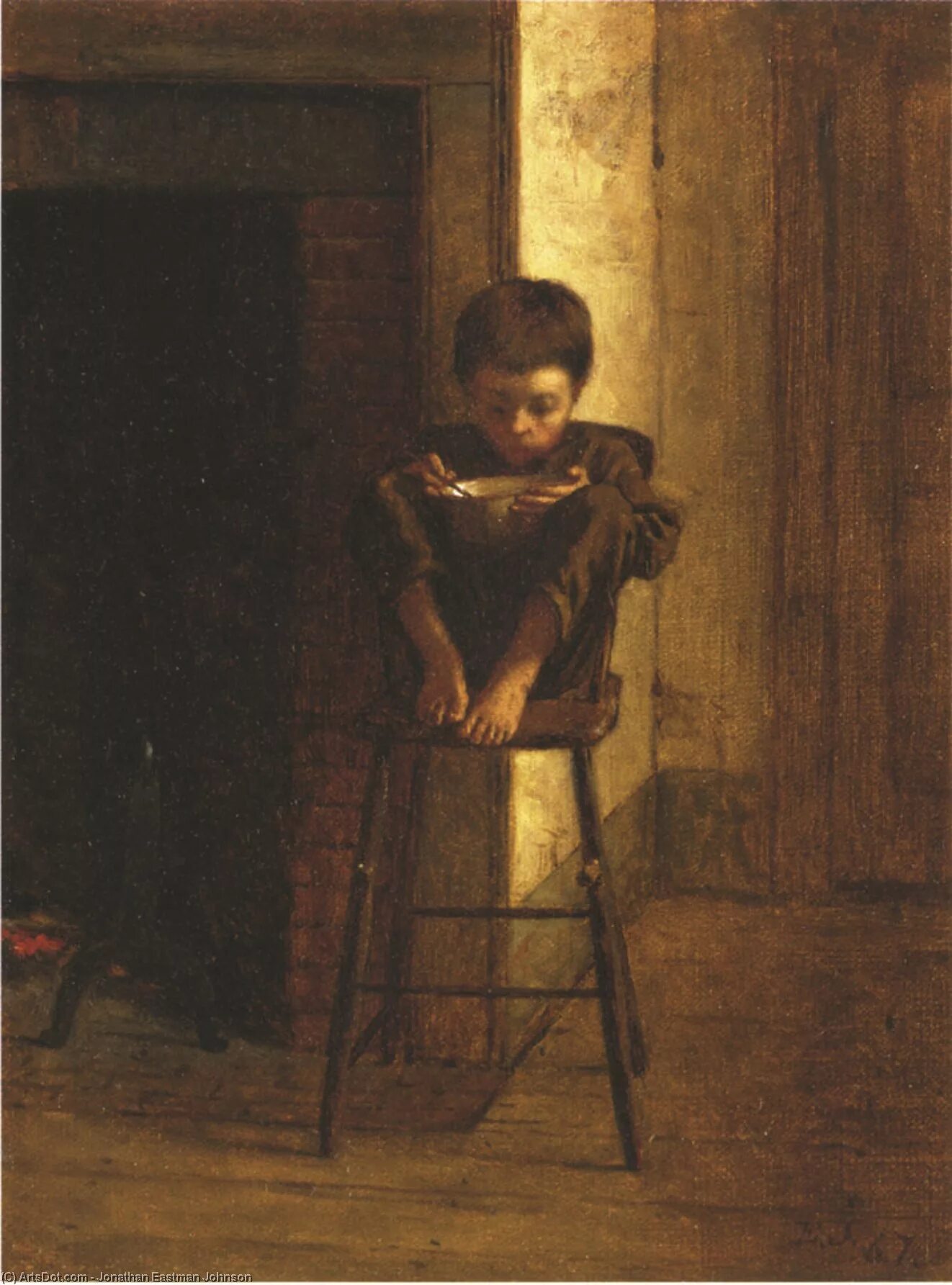 Картина мальчик с куклой на фоне окна. Eastman Johnson (American Painter) 1824 - 1906. Истман Джонсон художник. Картины с детьми известных художников. Мальчишки живопись.