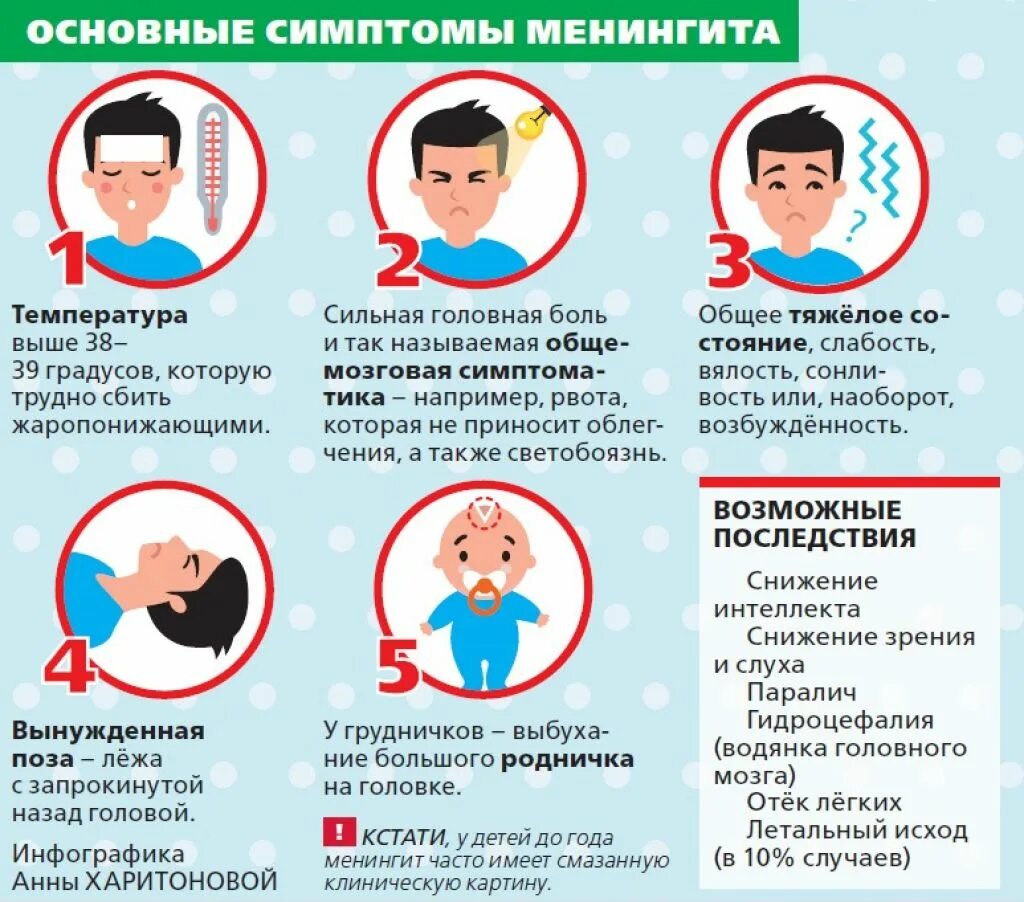 Температура и сильная головная. Основные симптомы менингококковой инфекции.