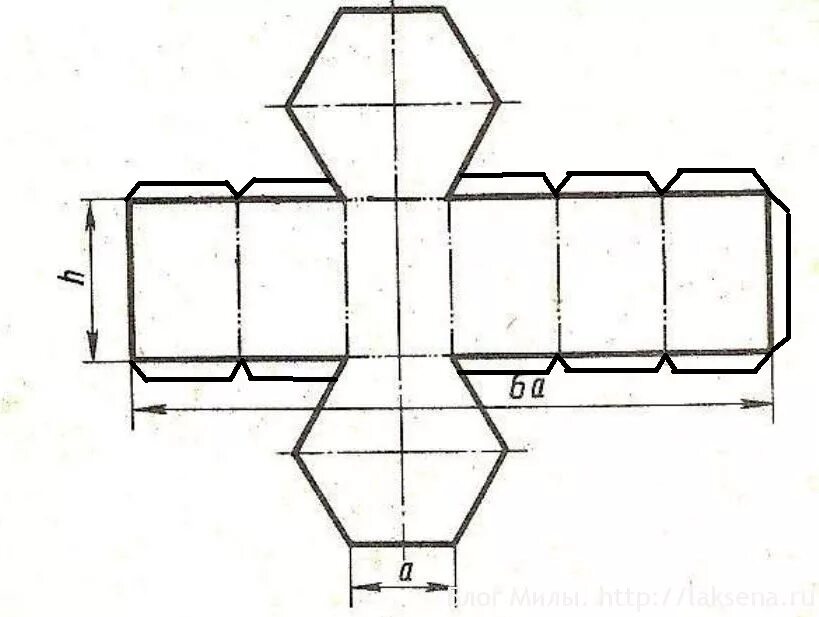 Макет шестиугольной призмы из бумаги схема PRISMA HEXAGONAL CILINDRO Cuerpos geometricos para armar, Figuras geometricas pa