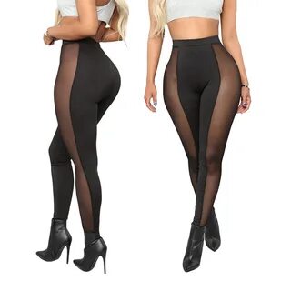 Женские прозрачные сетчатые леггинсы, повседневные эластичные облегающие бр...
