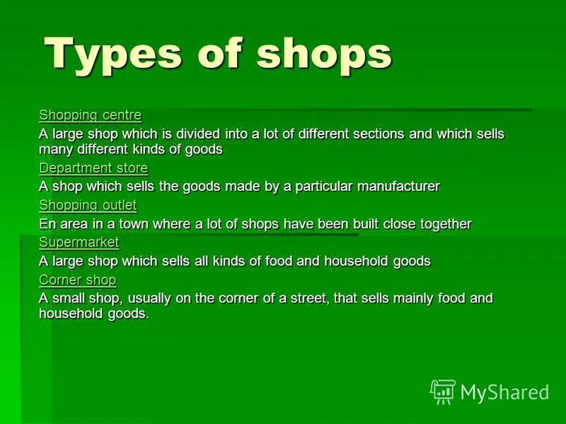 11 shops and shopping. Different Types of shops. Types of shopping. Фразы по теме shopping. Shopping стихотворение.