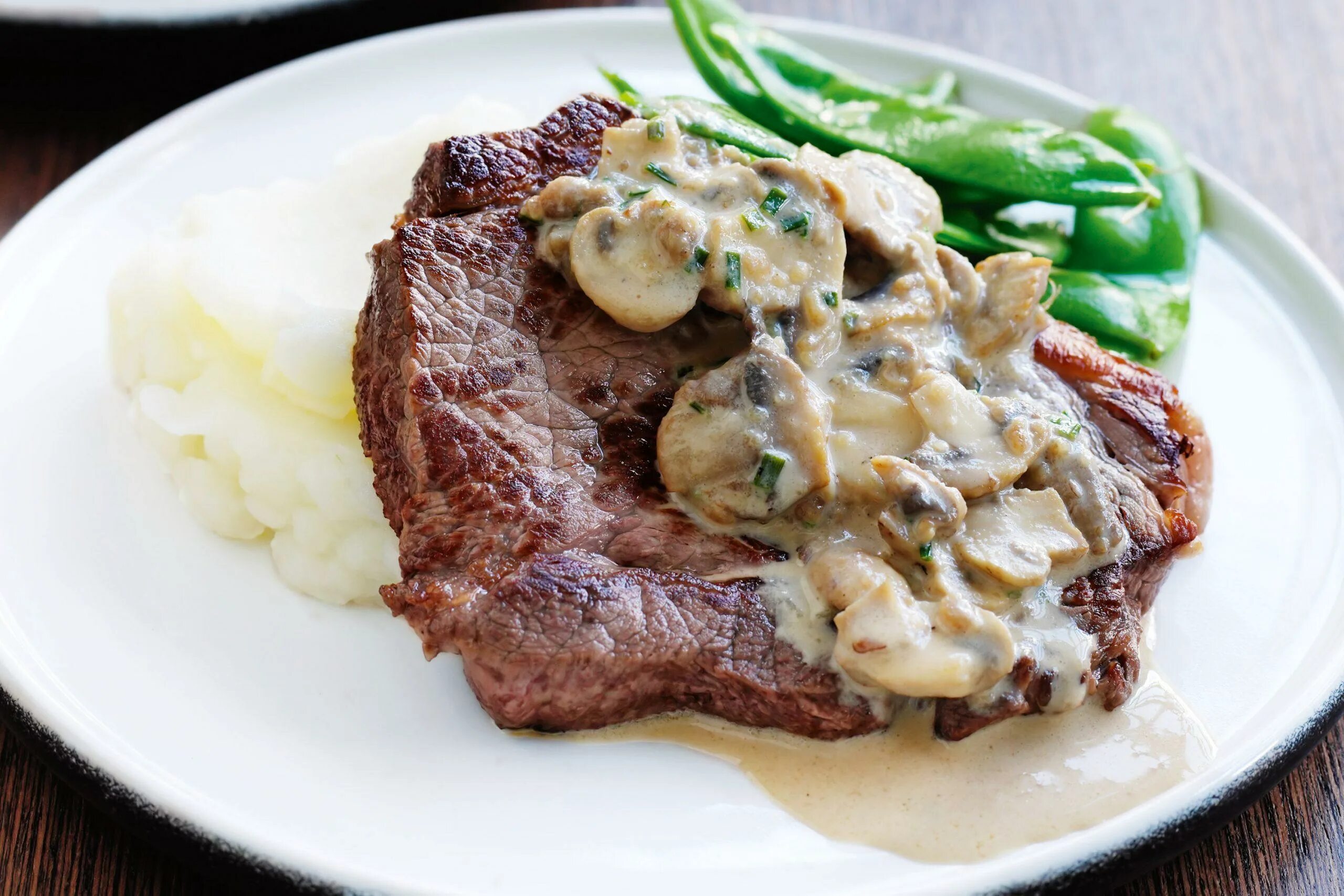 Нежная говядина на сковороде. Beef Steak with Sauce and Mushroom. Сирлоин-стейк. Стейк с грибным соусом. Соус для стейка.