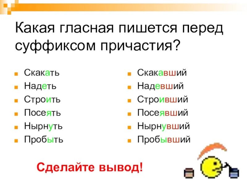 Есть суффикс вш. Гласные перед суффиксом. Гласная перед суффиксом ВШ. Гласная перед суффиксом причастия. Гласные перед суффиксами причастий.