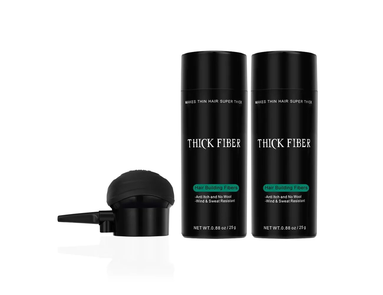 Thick fiber hair spray. Thick fiber. Spray applicator. Thick fiber. Thick fiber.