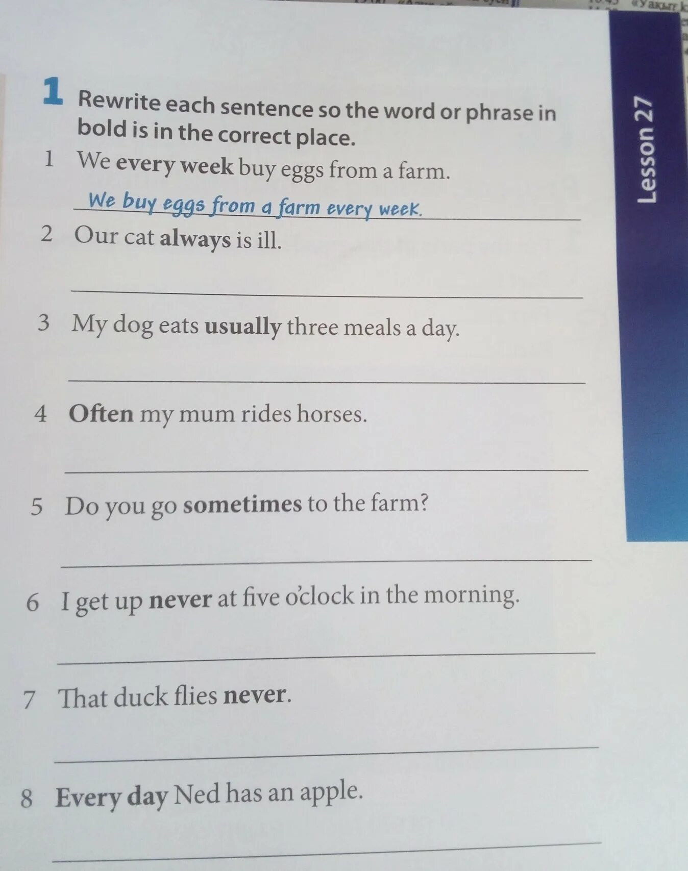 Underline the correct Word or phrase in each sentence. Sentences со словом Light. Rewrite correctly change the Words or phrases in Bold. The Words and phrases in Bold in each sentence are wrong write the correct Word or phrase every year. For each word or phrase