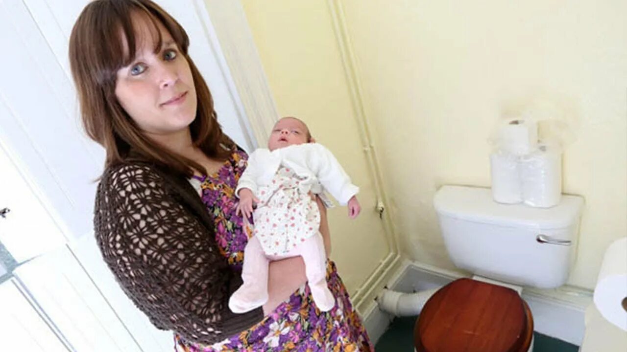 She has just have a baby. Tv woman has baby.