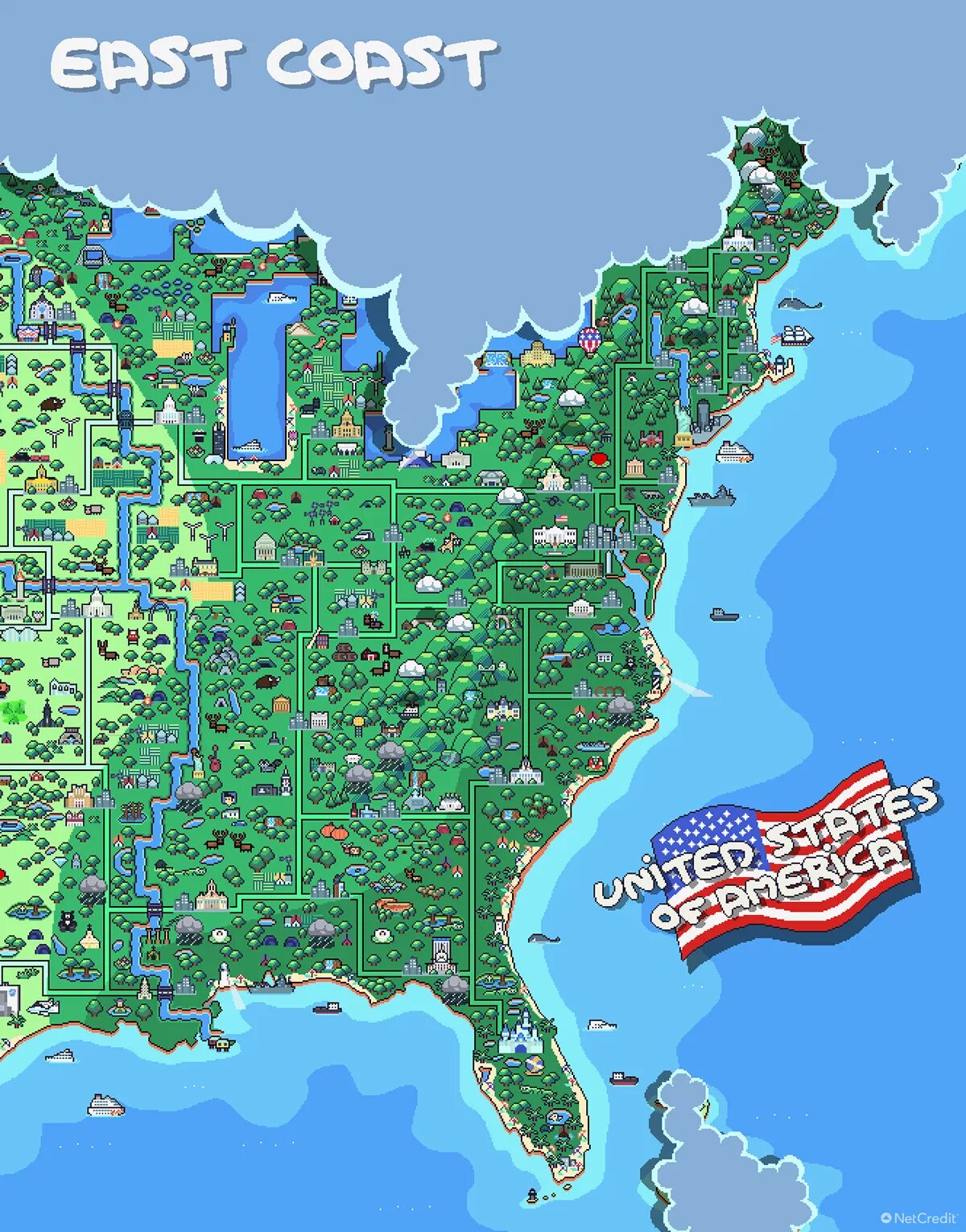 East Coast карта. Карта East Coast USA. Пиксельная карта. Pixel Map USA.