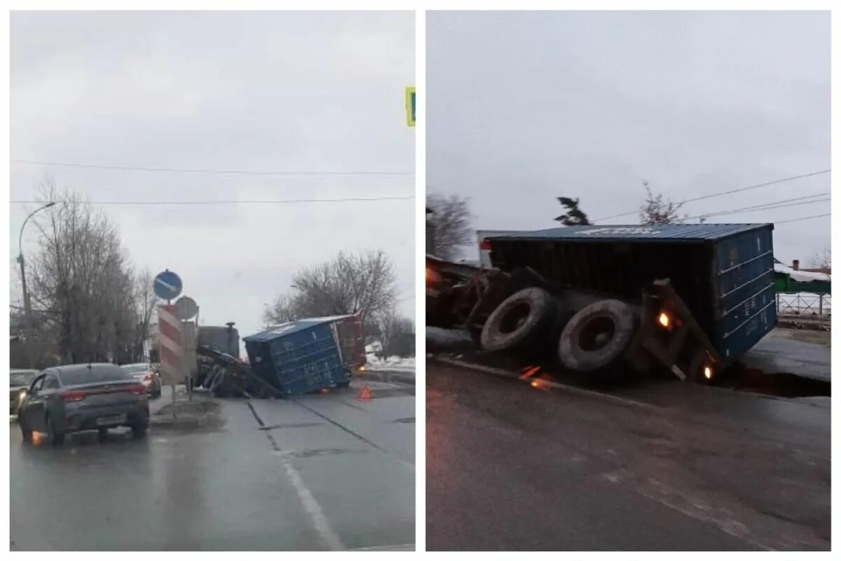 Новости 07.03 2024 год. Грузовик провалился под асфальт. Фура провалился под асфальт.