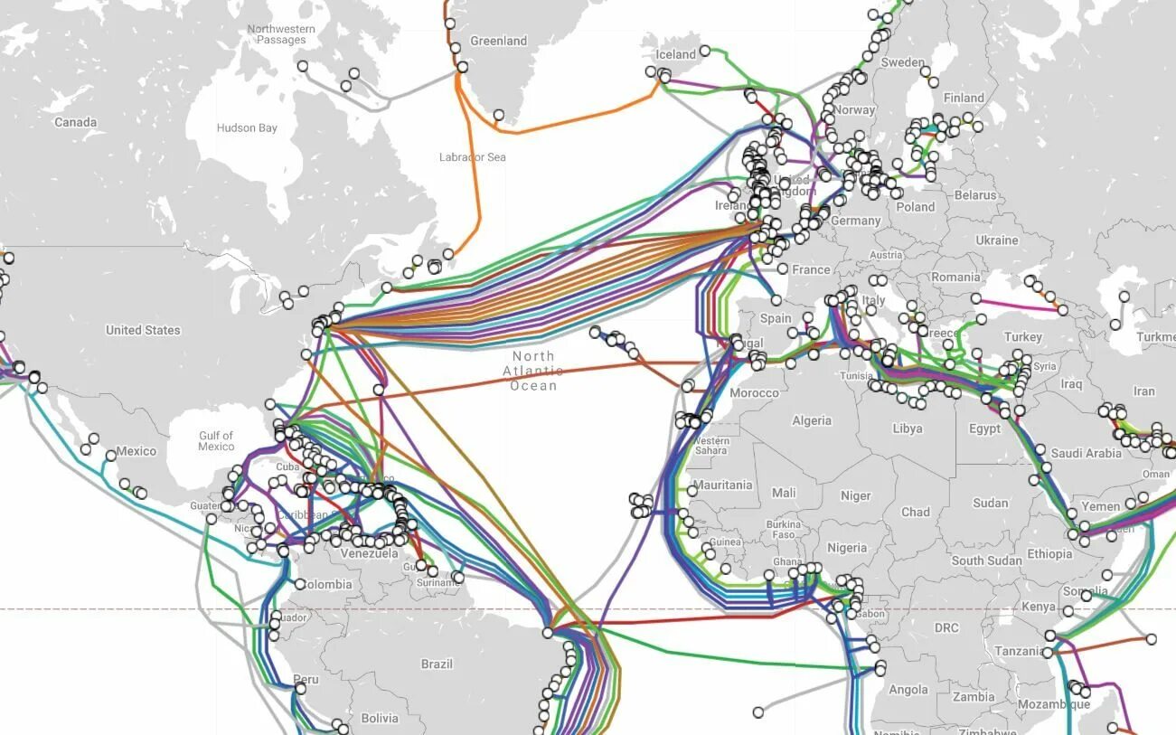 Карта подводных оптоволоконных кабелей. Трансатлантический кабель карта.