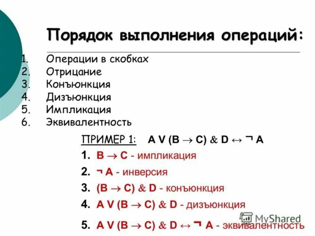 Логические операции конъюнкция дизъюнкция импликация. Логические операции конъюнкция дизъюнкция инверсия. Порядок операций импликация дизъюнкция. Порядок отрицание дизъюнкция конъюнкция. Расставьте порядок выполнения операций