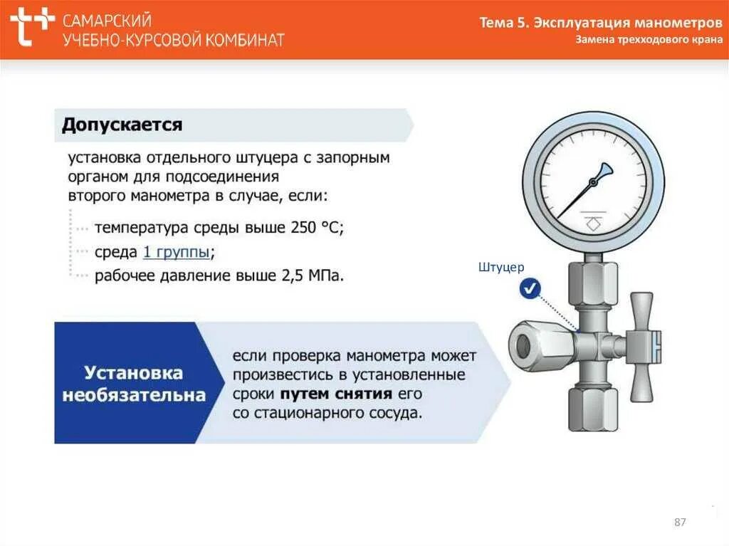Высота установки манометров от уровня площадки
