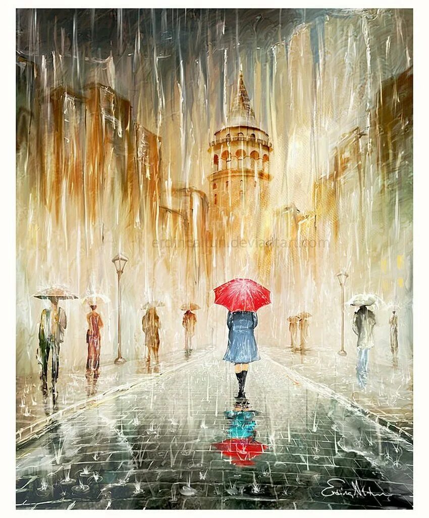 Дождливый дневник. Турецкий художник Эрдинк Алтун. Erdinc Altun турецкий художник. Под дождем. Картина зонтики.