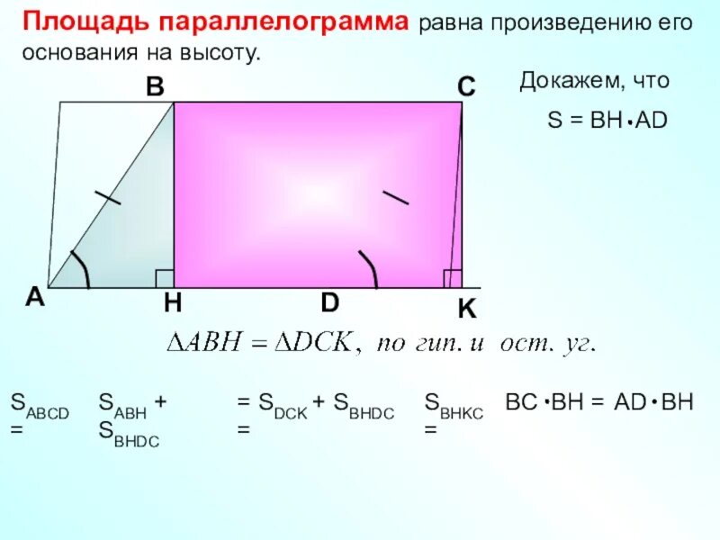 Площадь параллелограмма равна произведению его основания на высоту. Площадь параллелограмма равна произведению его. Площадь равна произведению. Плоаштмтрапеции равно произведению оснований на высоту.