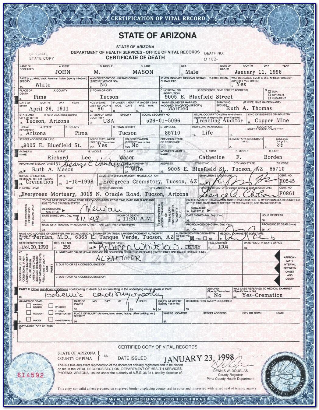 Death Certificate USA. Birth Certificate. Death Certificate document.