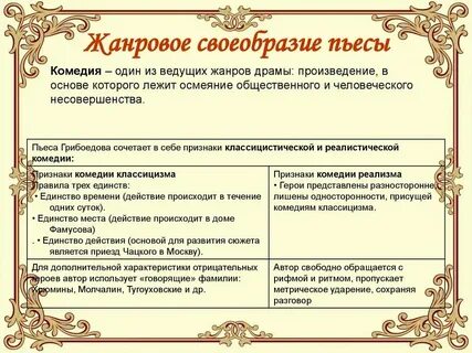 Урок художественное своеобразие горе от ума