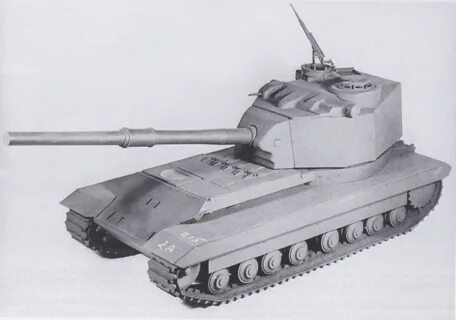 Another view of the FV215 scale model showing the turret at the rear of the...