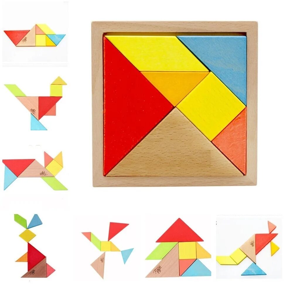 Деревянная головоломка «Tangram». Деревянная игрушка. Головоломка "танграм-1" 11 см (7 цветов, в слюде). Головоломка деревянная танграм. Танграм сложи квадрат. Из треугольников сложить квадрат