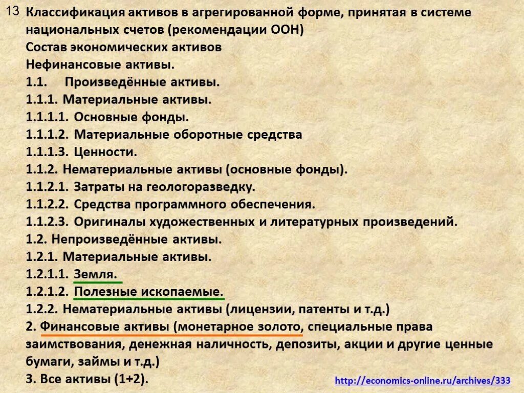 Классификация экономических активов в СНС. Основная классификация активов. Классификация активов по ценности. Классификация активов по категориям качества.